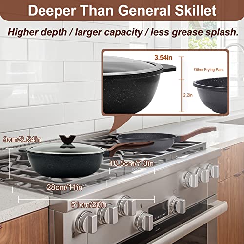 Wacetog Frying Pan With Lid Nonstick Skillet 11 Inch Wok Pan With Flat Bottom Woks & Stir-Fry Pans For Electric, Induction And Gas Stoves #TOP1