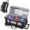 GOBUROS 3 Ball Roller Bowling Bag with Multi Accessory Pockets and Shoes Compartment, Fits 2 Pairs of Size 16 Shoes, 3 Ball Bowling Bags with Large Wheels and Retractable Handle Extends to 41.5