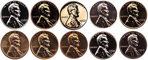1960-1969 S Lincoln Memorial Cent Gem Proof & SMS Run 10 Coins US Mint Penny Lot Complete 1960 s Set