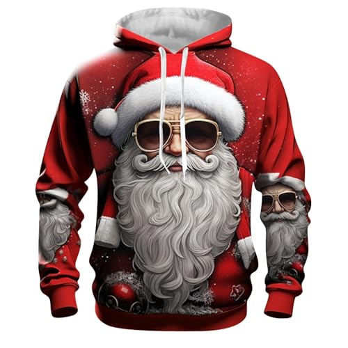 Weihnachtspullover Herren Lustig Rentier Weihnachtspullover Herren 3D Weihnachts Hoodie Ugly Christmas Sweater für Männer 3D Druck hässliche Weihnachtspullover...