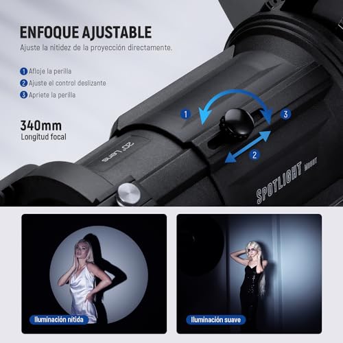 Ficha técnica NEEWER Foco Snoot 20 grado proyección lente enfoque ajustable 16 metal gobos 5 color geles bolsa snoot cónico montaje Bowens LED salida continua luz de vídeo de estudio hasta 300 W LS-39 - Fernando Cortés Ficha técnica NEEWER Foco Snoot 20 grado proyección lente enfoque ajustable 16 metal gobos 5 color geles bolsa snoot cónico montaje Bowens LED salida continua luz de vídeo de estudio hasta 300 W LS-39 - Fernando Cortés