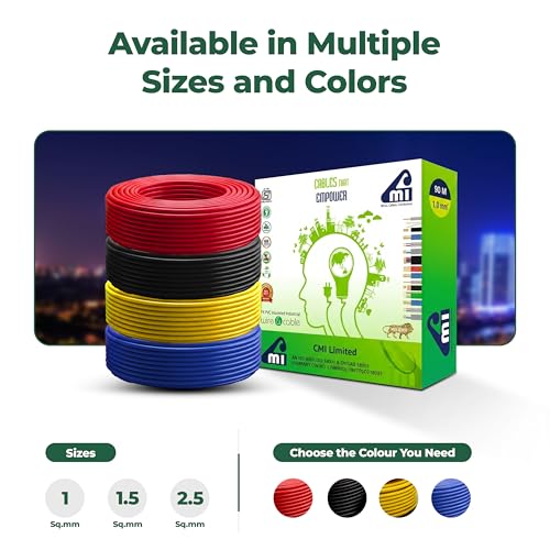Image of CMI WIRES & CABLES Black, 1 Sq MM, 90 Meter | 10 Years Warranty | Single Core Copper Wire | Eco-Friendly & Flame Retardant PVC Insulated Cable for Safe Domestic & Industrial Electrical Wiring