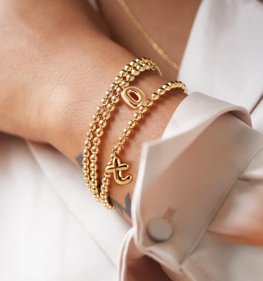 CONRAN KREMIX Gold Initial Bracelets For Women Balloon Letter Charm Stretch Beaded Bracelet Womens Gift3