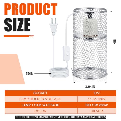 Image of VIHOSE 1 Pcs 4 Inch Reptile Heat Lamp Guard Anti Scald,White, Silver | Heating Lamp Holder, Mesh Cage, with 150w Ceramic Heat Emitter, Basking Anti Scald, Reptile Lizard Protection, Without Bulb