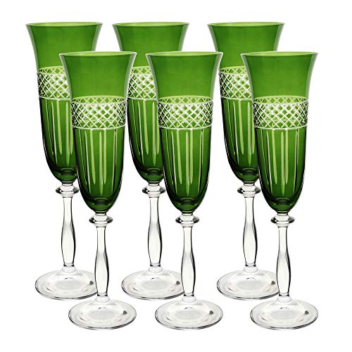 Taça para Champanhe em Cristal Ecológico, Angela Lapidada, A24,5cm, 190ml, Cor Verde, Bohemia
