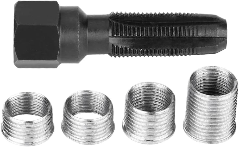 Carbon Steel Spark Plug Re-Thread Repair Tool Tap Reamer Inserts Kit 14mm Compatible with Automotive Engines