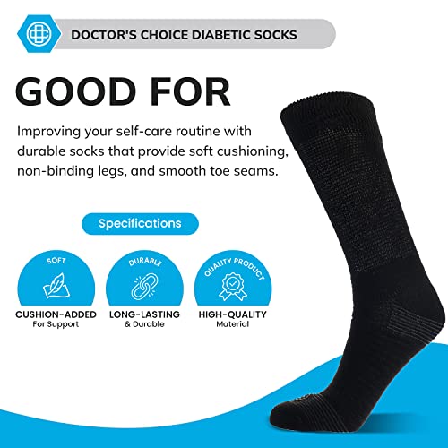 Doctor's Choice Diabetic Socks For Men, Neuropathy Socks For Men, Non-Binding, Aloe Infused Socks For Arthritis, Gout, Diabetics, 2 Pairs, Black, Large #TOP3