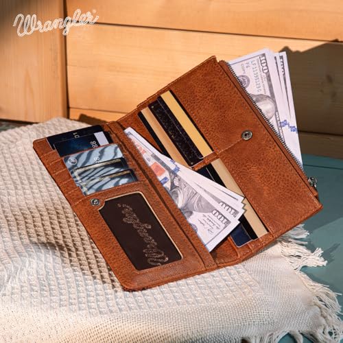 Image of Wrangler Wristlet Wallets Western Wallet for Women Floral Tooled Womens Wallet Boot Stitch Purses
