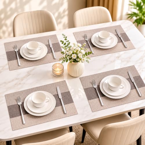 Image of OXSAM Placemats, Heat Insulation Non-Slip Vinyl mats, Stain-Resistant Tablemats for Home and cafe Dining Table Decor (Brown Cream Pattern, Pack of 8)