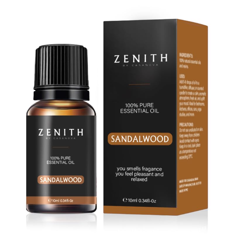 ZENITH® - Aceite Esencial De Sandalo 10ml Para Humidificador Aromaterapia Natural Aromas Bio Difusor Ambientador Perfumes Hogar Aceites Esenciales Puros Incienso Velas Esencias (10ml, Sandalo)