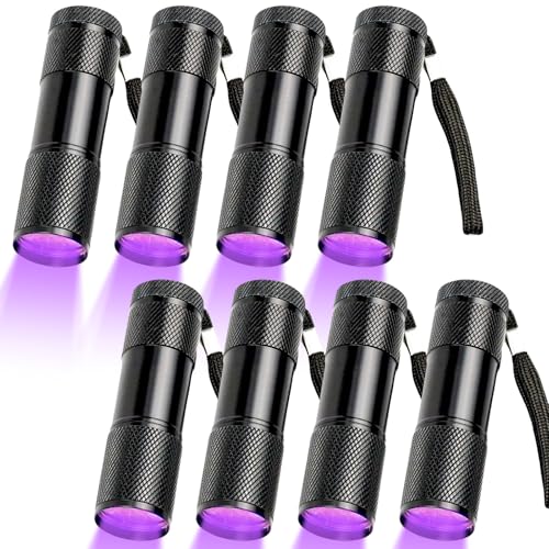 GOMETY 8 Stück UV Taschenlampe, Mini Schwarzlicht Lampe mit 9 LEDs, Schwarzlicht Taschenlampe, Handlampe Schwarzlichtlampe Mini UV Lampe Urin...