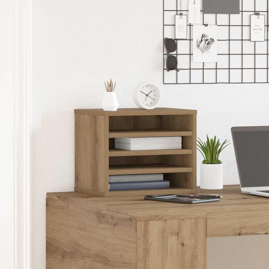 Organizer da scrivania in legno di rovere Artisan, 36 x 26 x 29,5 cm, salvaspazio con scomparti per ordine sul posto di lavoro, portadocumenti, portapenne, accessori da ufficio impilabili