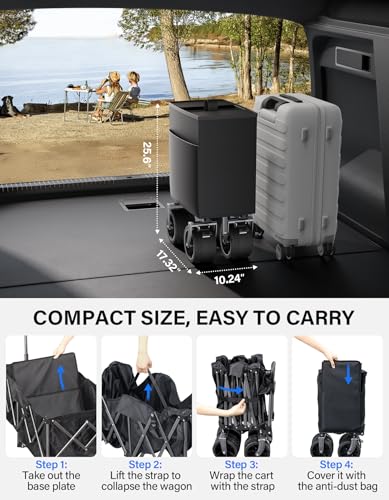 Everyfun Pro L1 Collapsible Wagon, 440Lbs Wagons Carts Foldable With Big Wheels, Heavy Duty Utility Folding Wagon For Garden Camping Grocery Beach-Black thumb #3