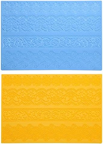 Lacey Mold Mat Baking Mould Flower Pattern for Sugar Icing Sugarcraft Candy Chocolate Gum Paste, Set of 2 Silicone Molds Lace Fondant Cake Decorating