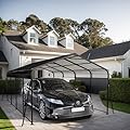 KEIKI 12x20 FT Heavy-Duty Metal Carport - Galvanized Steel Car Cover with Roof & Frame Kit, Outdoor Garage Shelter for Cars, Trucks, Boats, RV & Vehicle Protection