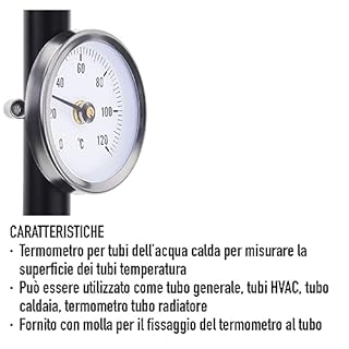 Termometro a clip per tubo dell'acqua calda, da 0 a 120 °C, 63 mm, con molla bimetallica, contatto superficiale in acciaio inossidabile