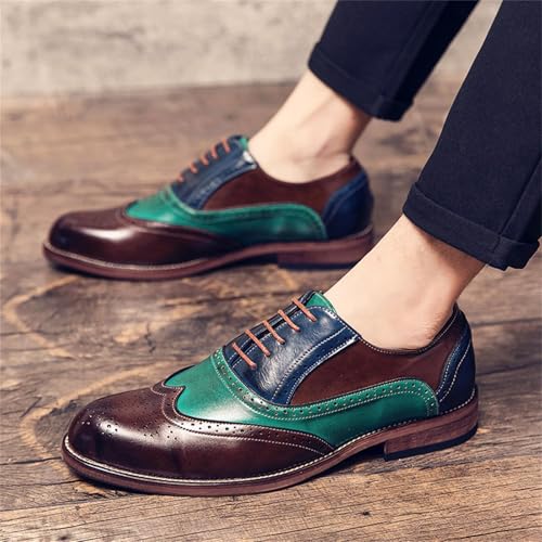 Mens Two Tone Faux Leather Lace Up Brogue Oxford Shoes Classic Wingtip Loafers Low Top Flat Party Formal Business Derby Dress Shoes2