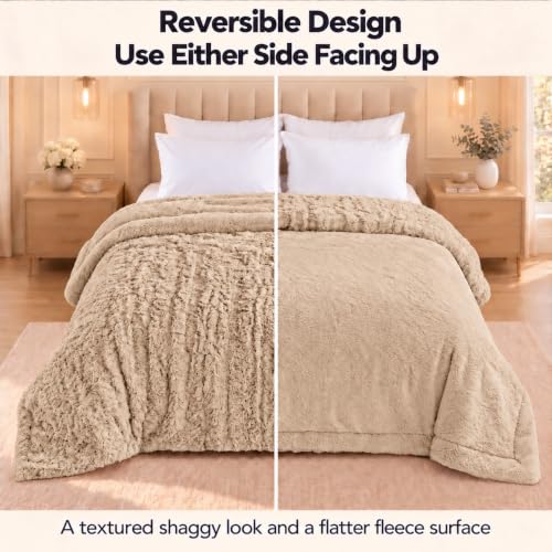 Image of Cloth Fusion Faux Fur Solid Blanket for Heavy Winter Double Bed, 84x92 inch