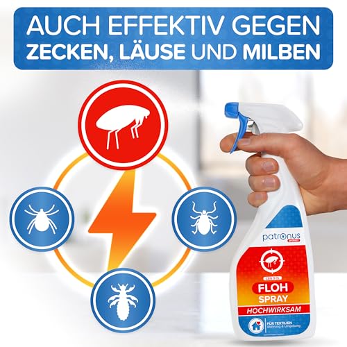 Patronus Floh-Spray für Wohnung & Umgebung 500 ml - effektives Abwehr-Mittel gegen Flöhe mit Sofortschutz - hochwirksam & laborgeprüft - mit dezentem Eukalyptus-Zitrusduft