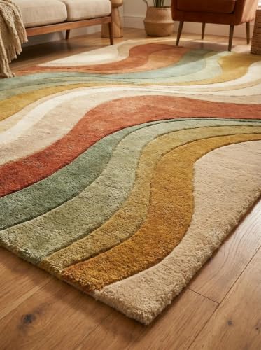 Image of Hand Tufted Premium Wool Abstract Wavy Pattern Carpet for Living Room, Bedroom, Office & Home Decor Size 12x18 Feet