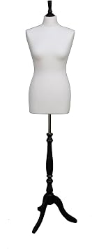 DELUXE Size 10 Female Dressmaking Dummy Tailors Bust Mannequin CREAM Jersey BLACK Tripod Wooden Stand