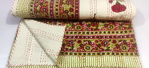 Edredón Kantha de algodón premium INDACORIFY, colcha artesanal con estampado floral hindú 6