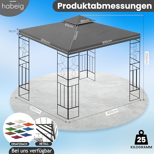 Pavillon habeig Romantika 3x3m wasserdicht Metall mit Dach