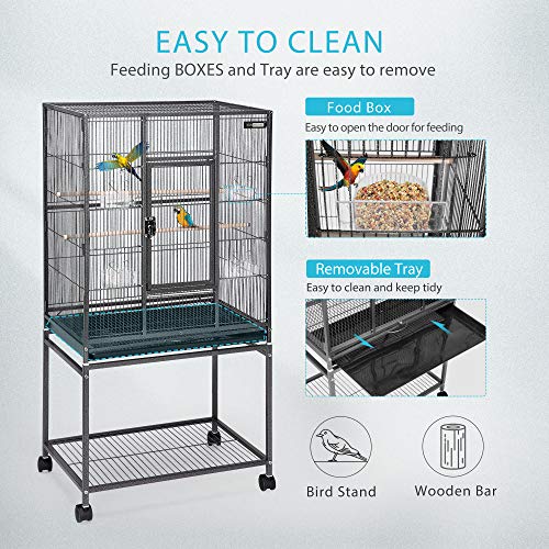 image for VIVOHOME 54 Inch Wrought Iron Large Bird Flight Cage with Rolling Stan