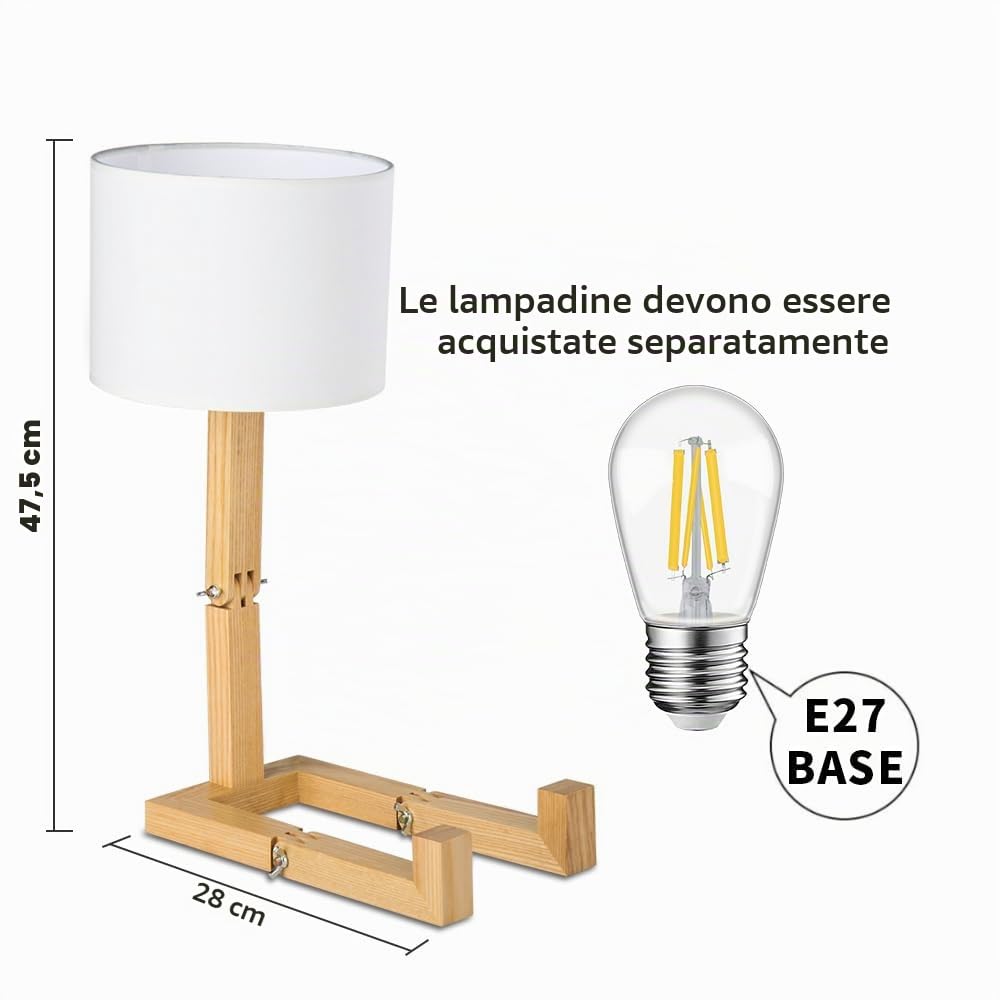 Robot Lampade da comodino,Lampada da scrivania moderna a LED con corpo in legno pieghevole,Luci notturne con paralume in tessuto per camera da letto,ufficio,studio