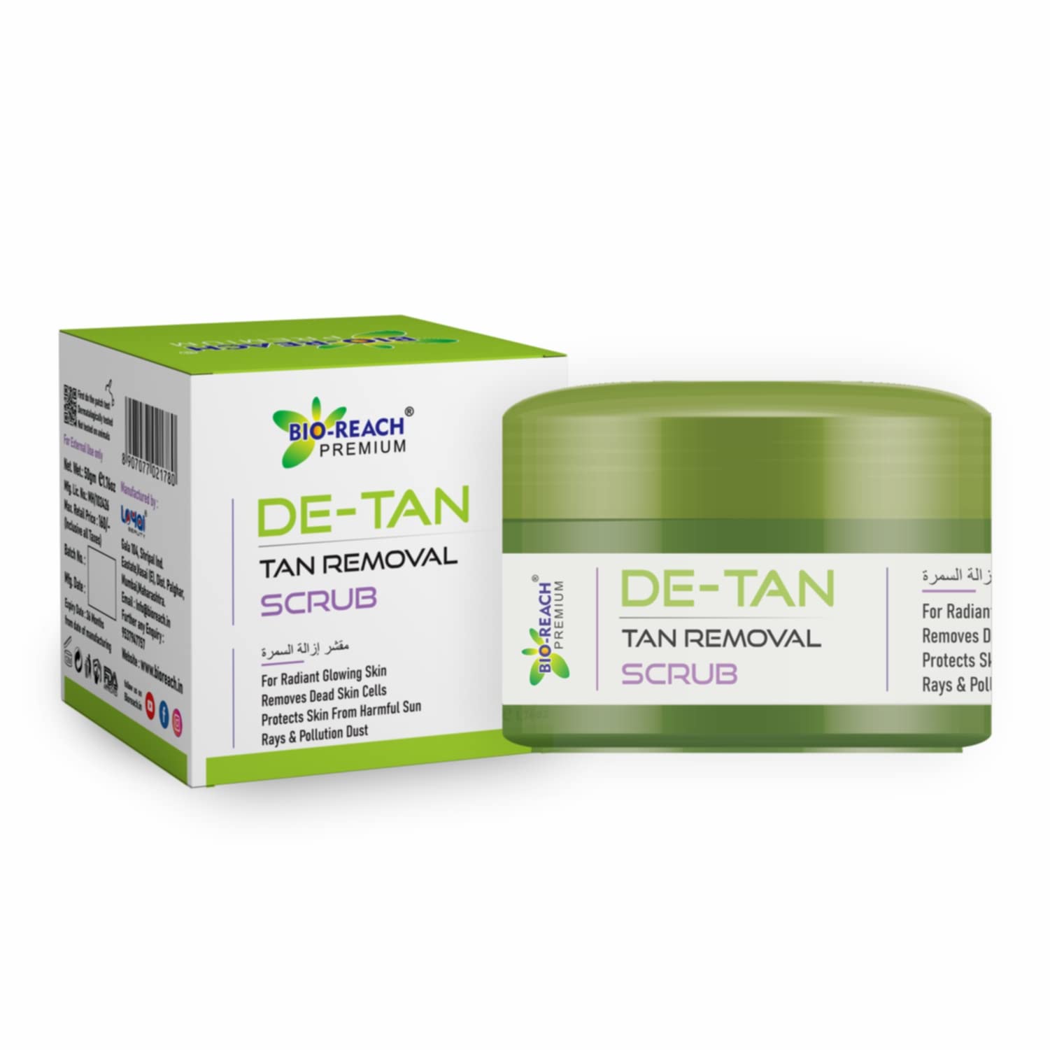 BIO-REACH DE-TAN TAN REMOVAL SCRUB + PACK For All Skin Type Face Care For Men And Women (50gGmx2=100Gm) Pack of 2