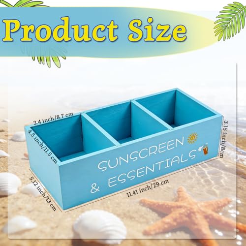 Guotwozi Beach Storage Basket Summer Pool Must Haves Blue 3-Tray Adjustable Beach Wooden Box with Sunscreen Holder Spray Bucket for Beach, Poolside, Sunblock Sunglasses Indoor Outdoor Organizer by Guotwozi - Used condition - Image 2