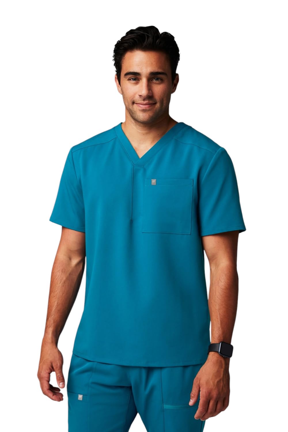 Fabletics Men's Helix 1-Pocket Scrub Top - MotionTech, Wrinkle-Resist, Chest Pocket, Anti-Shrink, Semi-Slim Fit