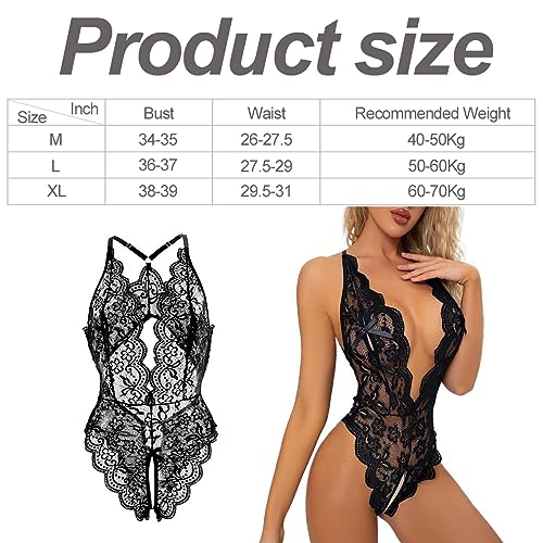 SamHeng-Sexy-Body-con-Entrepierna-a-Presion-Para-Mujer-Lenceria-Traviesa-de-Encaje-de-una-Pieza-Encaje-Transparente-Teddy-Lingerie-rofundo-V-Ropa-Interior-Ropa-de-Dormir