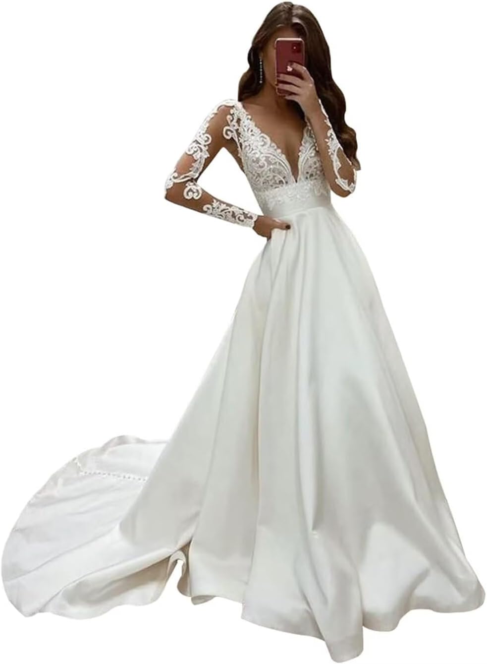 Women's White Lace Applique Wedding Dresses Plus Size V-Neck Beach BohoTulle Garden Bridal Gowns