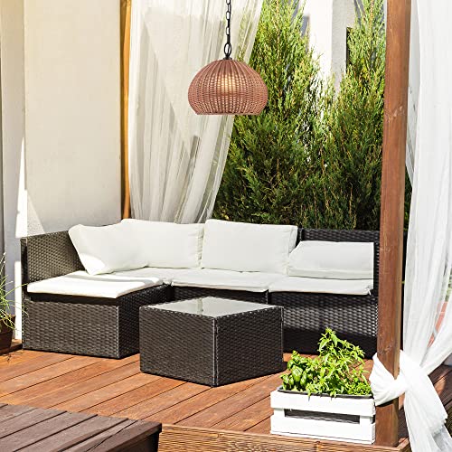 Novogratz X Globe 44761 1-Light Outdoor Plug-In Pendant Light, Plastic Rattan Shade, Frosted Inner Shade, Bronze Hanging Cord And Chain, E26 Base Socket, Kitchen Island, Café, Ceiling Hanging Light #TOP3