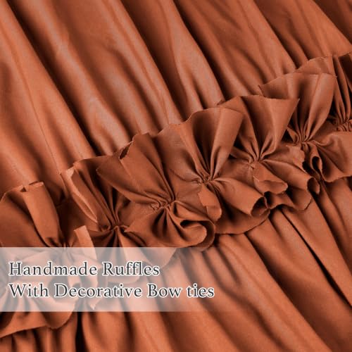 Image of Homechoice Decor Thermal Insulated Blackout Window Curtains, 54 inch W x 84 inch L Pair, Boho Ruched Window Treatments with 3 Rows of Butterfly Flowers, Rustic Rod Pocket Drapes for Room, Burnt Orange (LQ-30)