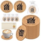 50 Sets Housewarming Party Decorations Home Sweet Coasters Cork Coaster with Thank You Cards Organza Bags...