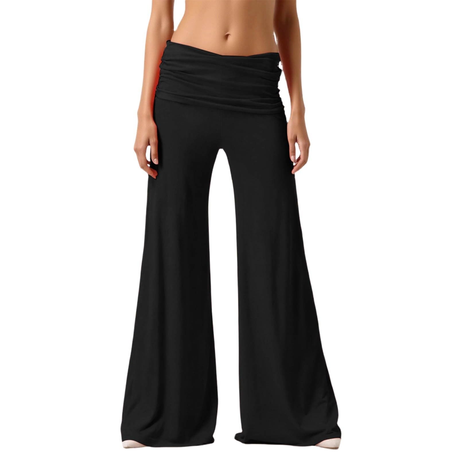 Fold Over Yoga Pants Women Wide Leg Pants Bell Bottoms Y2K Low Rise Bootcut Flare Leggings Foldover Lounge Trousers - 2