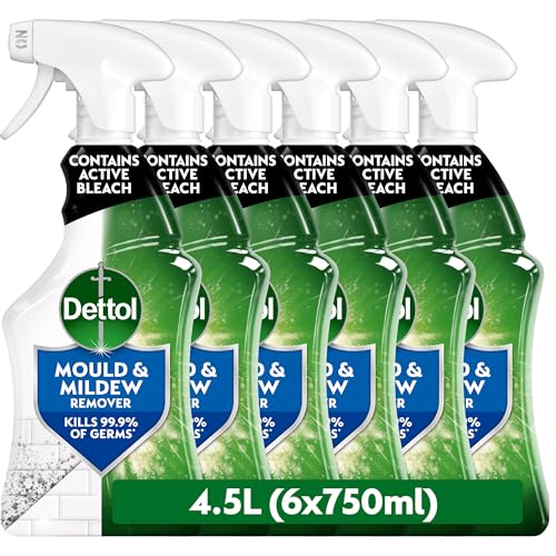 Image of Dettol Bathroom Mould and Mildew Spray, 4.5L (750ml x 6 pck), Mould Remover, Bleach Spray, Antibacterial, Disinfectant, Household Cleaner, Kills 99.9 Percent of Bacteria