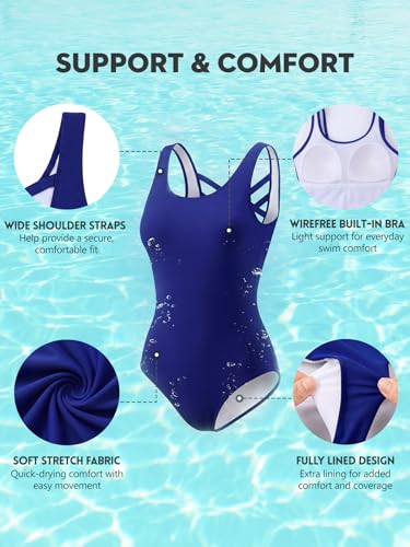 Image of American Trends Athletic One Piece Swimsuits for Women Modest Bathing Suits Criss Cross Back Water Aerobics Swimwear