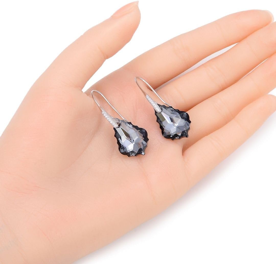 Adabele 1 Pair Authentic Sterling Silver Dangle Earrings Premium Austrian Crystal Pendant Birthstone Hypoallergenic Nickel Free Tarnish Resistant Women Jewelry