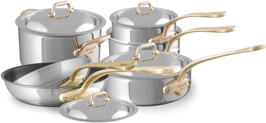 Mauviel M'COOK B 5-Ply Stainless Steel 10-Piece Cookware Set With Brass Handles, Made In France