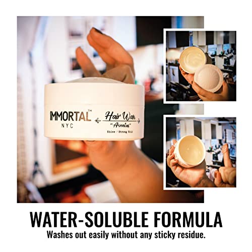 Immortal Nyc Hair Waxes For Men - Aventus Strong Hold, Ultra High Shine Wax - Mens Water Based, No Residue Non-Greasy Hair Paste - All Natural Styling Wax For All Hair Types #TOP3