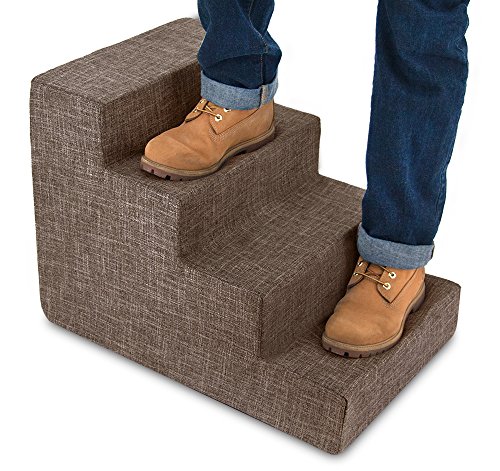 Image of USA Made Pet Steps /Stairs with CertiPUR-US Certified Foam for Dogs & Cats by Best Pet Supplies - Brown Linen, 4-Step (H: 18 inch) (ST250C-M)
