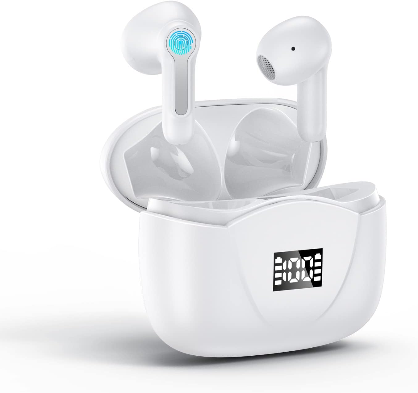 2022 Nueva Auriculares Inalámbricos, WeurGhy Auriculares Bluetooth 5.3 con 4 HD Micrófono, 25Hrs de Reproducción con Pantalla LED, Hi-Fi Estéreo Cascos Inalambricos con Estuche de Carga USB-C