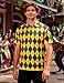 Funny World Men's Mardi Gras Shirts Dry Fit Sleeve Moisture Wicking Carnival Plaid Golfs Shirt Fat Tuesday Polo, Harlequin, Medium