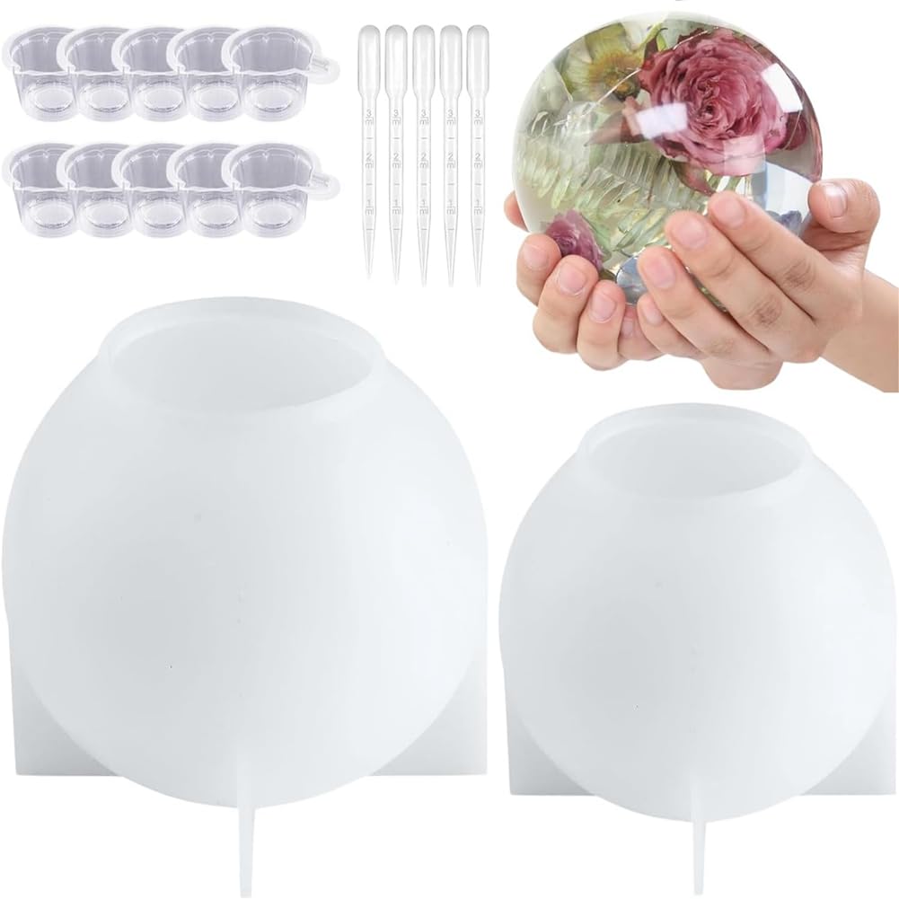 Buerjia White Large Sphere Resin Mold Seamless Globe Epoxy Resin Casting Mold For Diy Crafts Flowers 2 Pieces
