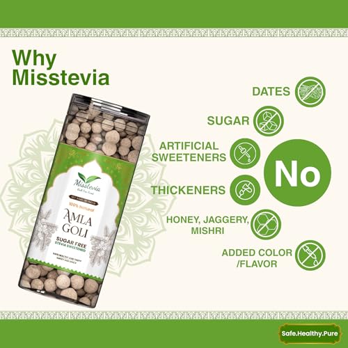 Image of Misstevia Sugar Free Amla Goli Sweet & Spicy | Stevia Sweetened Mukhwas | Natural Mouth Freshener | Made with Amla | Digestive Snack | Diabetic Friendly | No Added Sugar (Pack of 1)