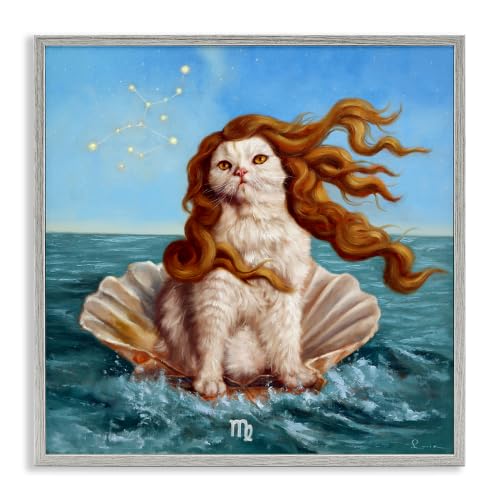Cat Ocean Seashell Scorpio Symbol, 17 x 17 Inch Framed Giclée Print