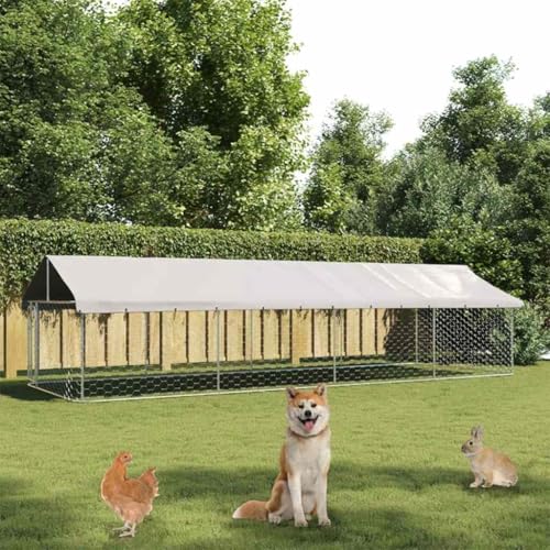 BARULUOAKLIFE Large Dog Kennel Outdoor Galvanized Steel Frame with Polyethylene Canopy for Labrador Bulldog Medium Large Breed Pet Shelter Weatherproof UV Protection